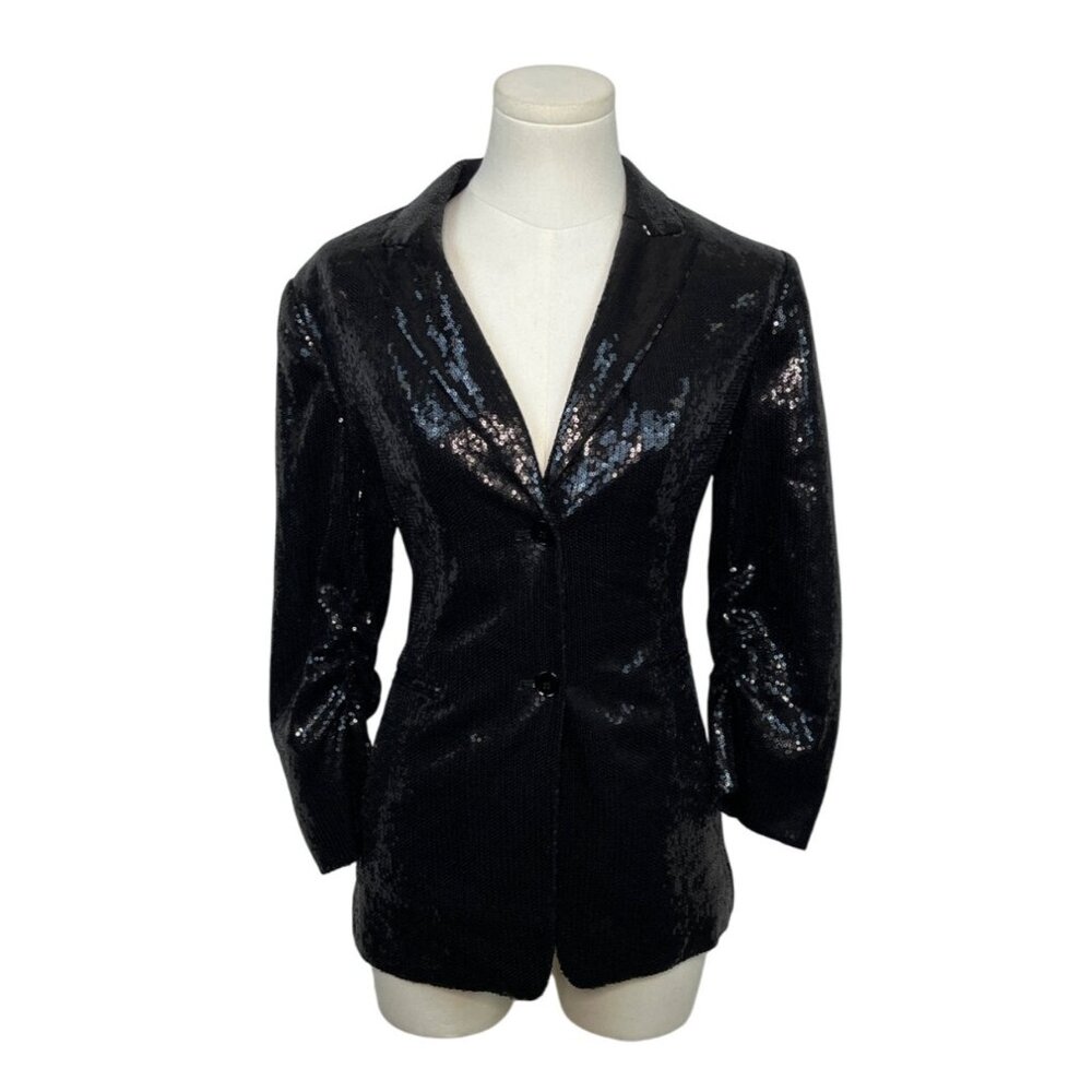 Calvin Klein Womens Black Sequin Blazer With Peak Lapel Size 8